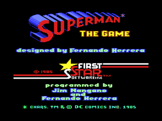 Superman the Game title screen for Commodore 64